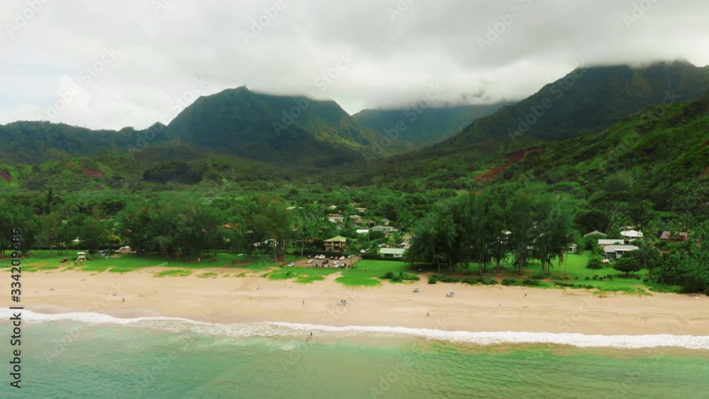 Beautiful aerial view of Kauai beach and mountains Beautiful aerial view of Kauai beach and mountains