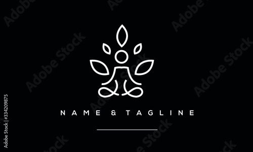 A line art icon logo of a yoga person with a tree