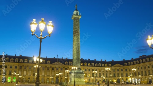 France, Paris, Timelapse of place Vendome by night with Vendome column
