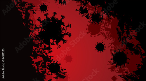 Covid-19 coronavirus grunge theme banner with viruses spreading and floating on a bloodstream