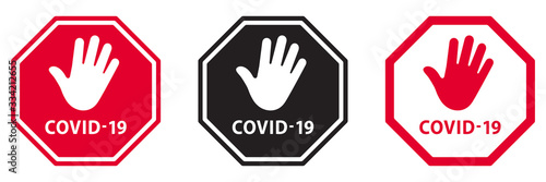 PANNEAU STOP AVEC MAIN COVID-19