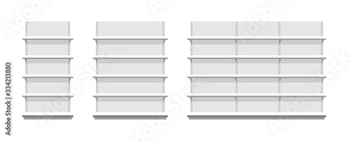 White empty store shelves. Flat Style. isolated on white background