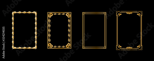 Set of decorative vintage frames and borders set, gold photo frame with Thailand floral corner line for picture. Decorative gold frames and borders standard rectangular proportions