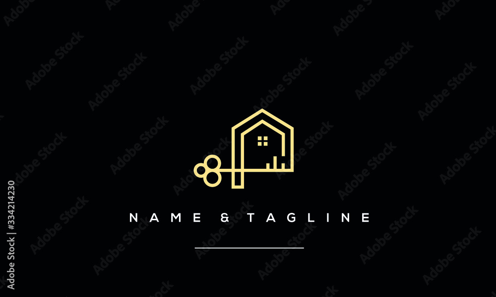 A line art icon logo of a house with a key A line art icon logo of a house with a key