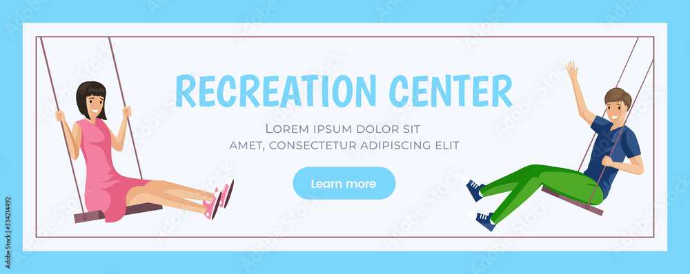 Recreation center vector banner template. Boy and girl swinging flat illustration. Recreation center vector banner template. Boy and girl swinging flat illustration.