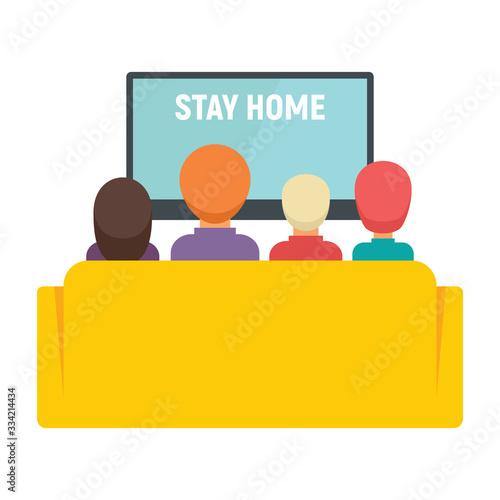 Family and kids watching tv vector concept. Illustration with Family watching tv with message Stay home.
