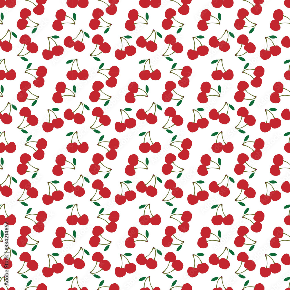 seamless pattern with the red cherries. sweet red rip cherry berries on white background.