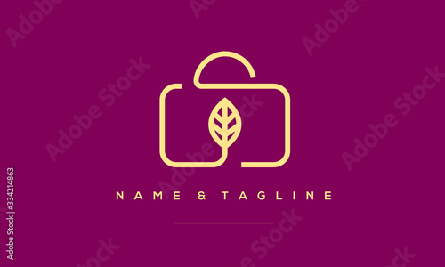a line art icon logo of a lunch box with leaf , healthy eating 