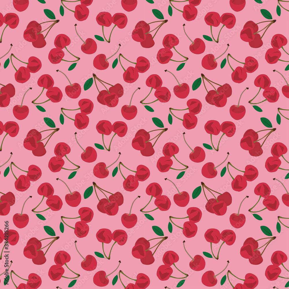 seamless pattern with the red cherries. sweet red rip cherry berries on pink background. seamless pattern with the red cherries. sweet red rip cherry berries on pink background.
