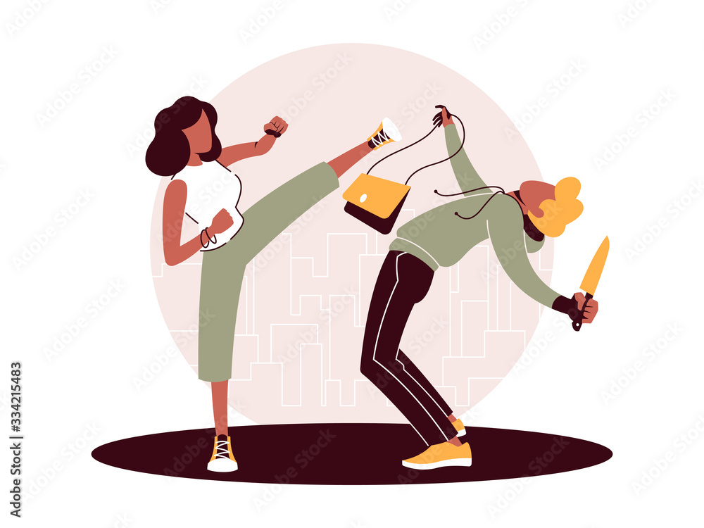 Vector illustration of self-defense against the attack by a
