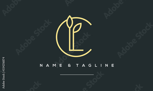 alphabet letter icon logo CL or LC with leaf