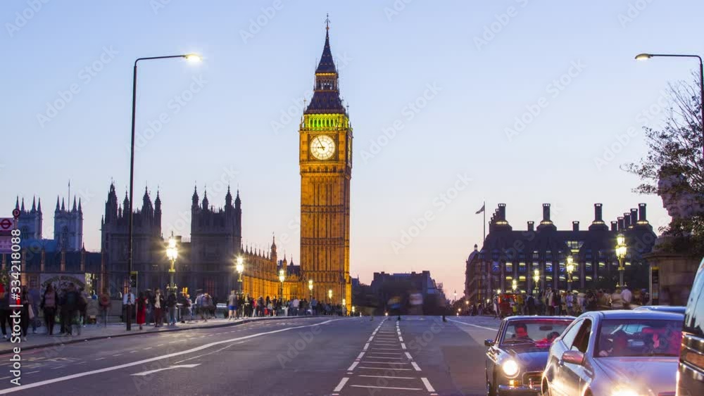 LONDON, UK, Traffic on Westminster bridge with Big Ben and houses of Parliament, Timelapse, LONDON, UK, Traffic on Westminster bridge with Big Ben and houses of Parliament, Timelapse,