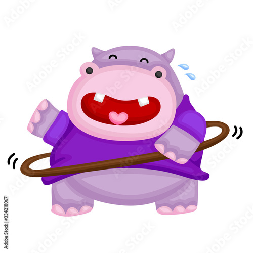 A fat hippo playing hulahoop