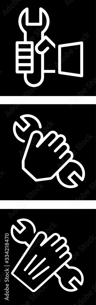 icons hand mit werkzeug oder schraubenschlüssel icons hand mit werkzeug oder schraubenschlüssel