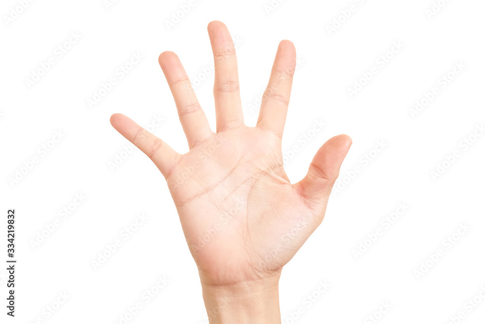 Hand shown five finger symbol on isolated white background for graphic designer. Hand shown five finger symbol on isolated white background for graphic designer.
