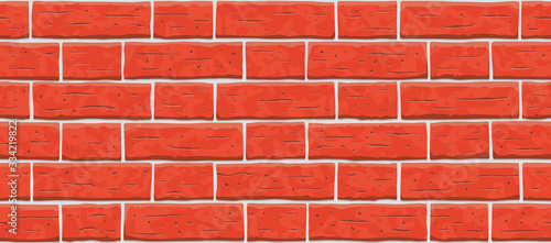 Brick wall pattern seamless background. Vector pattern illustration. Texture of red, orange, brown cartoon brick wall. Fence horizontal old seamless brick texture background.