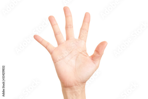Hand shown five finger symbol on isolated white background for graphic designer. © suthisak