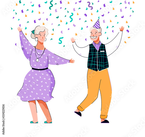 Senior people have celebration and dancing together, vector illustration isolated.