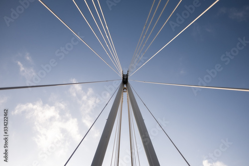 Cables and pillars of Golden Jubillee bridge against the sky