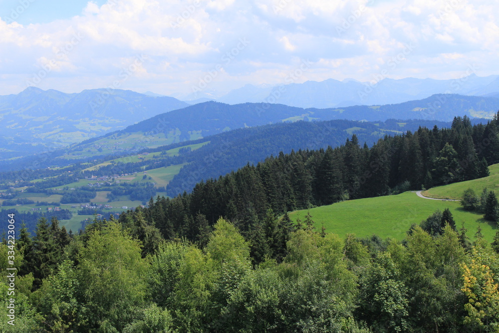 Beautiful green Alp mountains and hills from Pfaender Mountain in Bregenz, Vorarlberg, Austria. Beautiful green Alp mountains and hills from Pfaender Mountain in Bregenz, Vorarlberg, Austria.