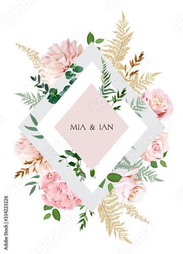 Elegant wedding card with spring flowers.
