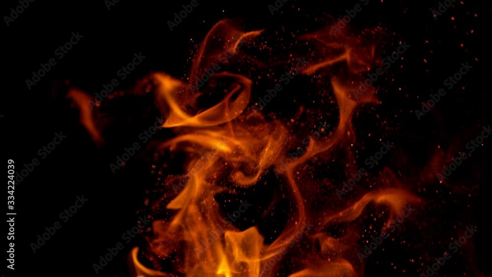 Super Slow Motion Shot of Fire and Sparks Isolated on Black Background at 1000fps. Super Slow Motion Shot of Fire and Sparks Isolated on Black Background at 1000fps.
