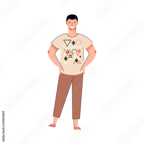 Young man or student guy cartoon character, sketch vector illustration isolated.