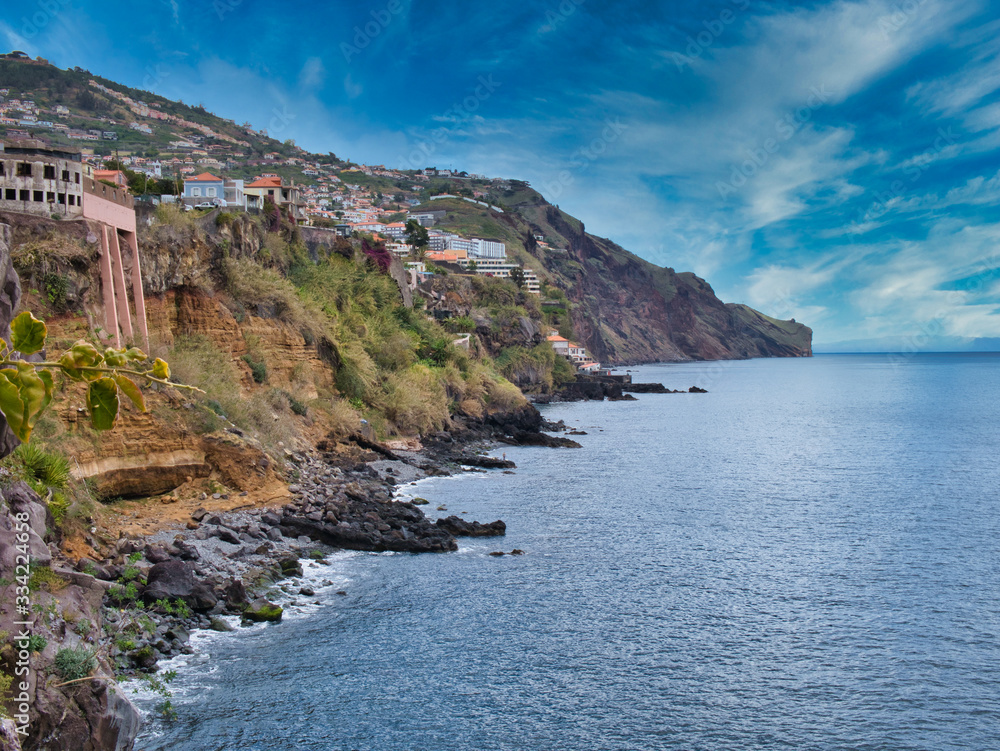 The steep cliffs of the rocky south coast of Madeira shows the absence of beaches on the island