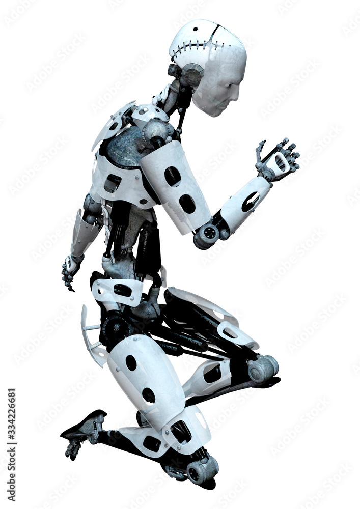 3D Rendering Male Robot on White 3D Rendering Male Robot on White