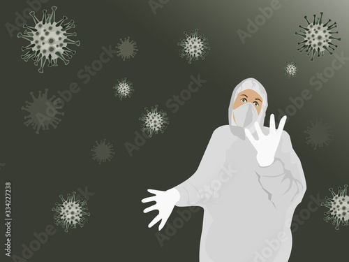 People wear protective clothing. Germs floating in the air .Black background