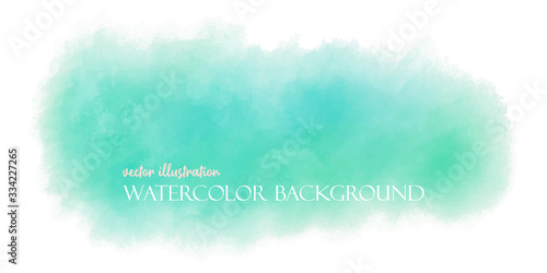 Watercolor grren mint pastel background. EPS8 backdrop with aquarelle effect. Vector illustration. Textured abstract sky with clouds. Paint splash on white paper. Ethereal template screen.