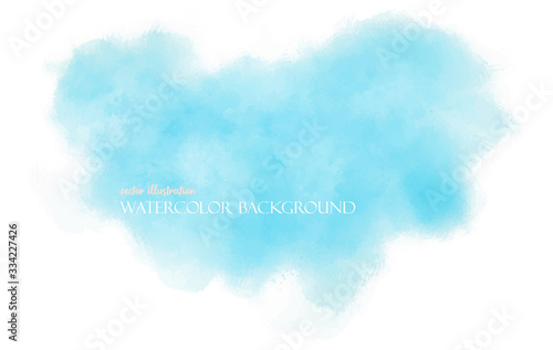 Watercolor blue pastel background. EPS8 backdrop with aquarelle effect. Vector illustration. Textured abstract sky with clouds. Paint splash on white paper. Ethereal template screen.