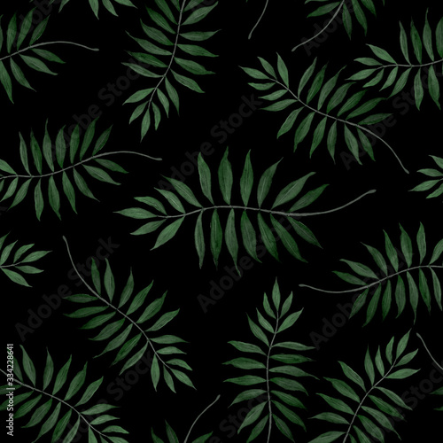 Modern abstract seamless pattern with watercolor tropical leaves for textile design. Retro bright summer background. Jungle foliage illustration. Swimwear botanical design. Vintage exotic print.