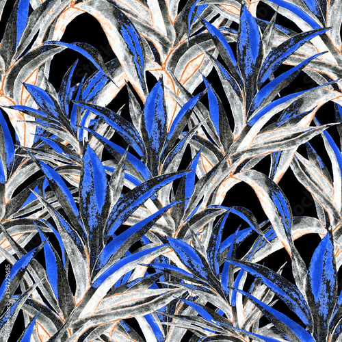 Modern abstract seamless pattern with watercolor tropical leaves for textile ...