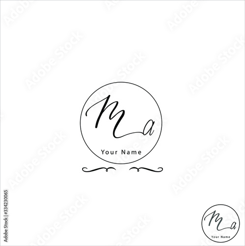 M A MA Initial letter handwriting and signature logo.	