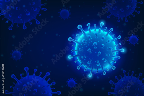 Coronavirus covid-19 outbreak for social distancing awareness and protecting alert against dangerous disease risk spread. Medical health concept with virus microscopic view background. Vector 3D