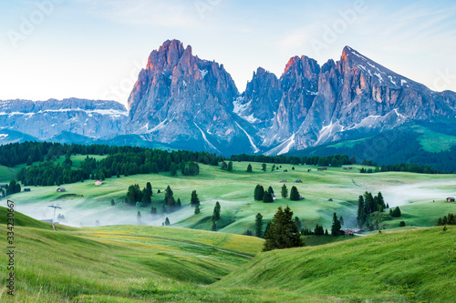    A    Beautiful morning scenery of Alpe di siusi  Dolomite  Italy