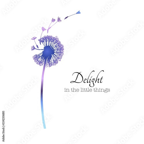 Dandelion bloweing with flying seeds. Floral spring card. Minimal simple design. Vector botanical