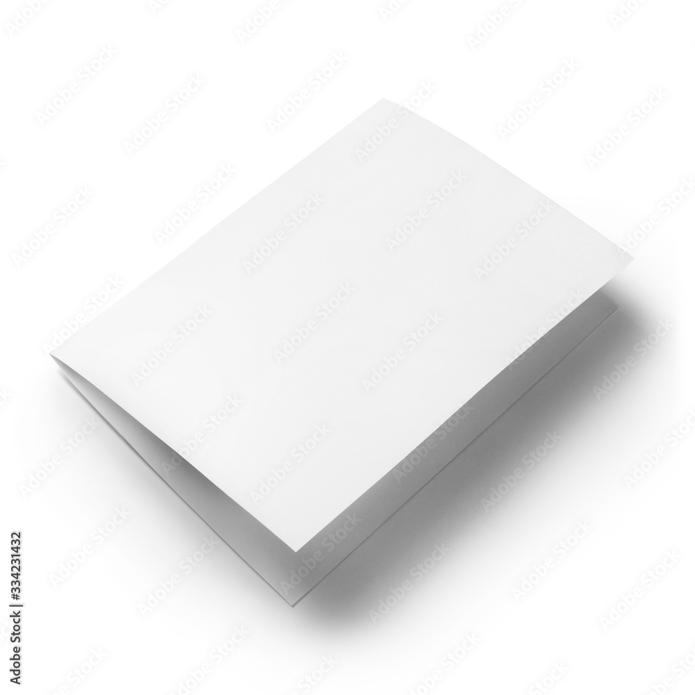 Folded sheet of white paper, isolated on white background Stock Photo