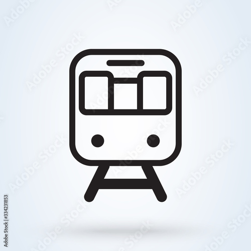 Metro Train transportation icon, front view. Modern flat design public Subway transport symbol. outline illustration.