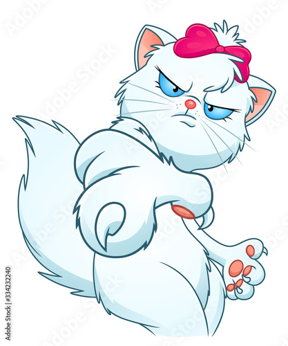 Stern kitty points a finger