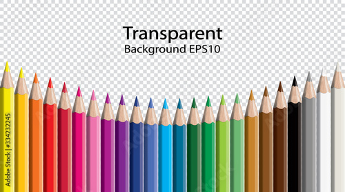 Set of colored pencil collection evenly arranged - seamless in both directions - isolated vector illustration craynos on transparent background.