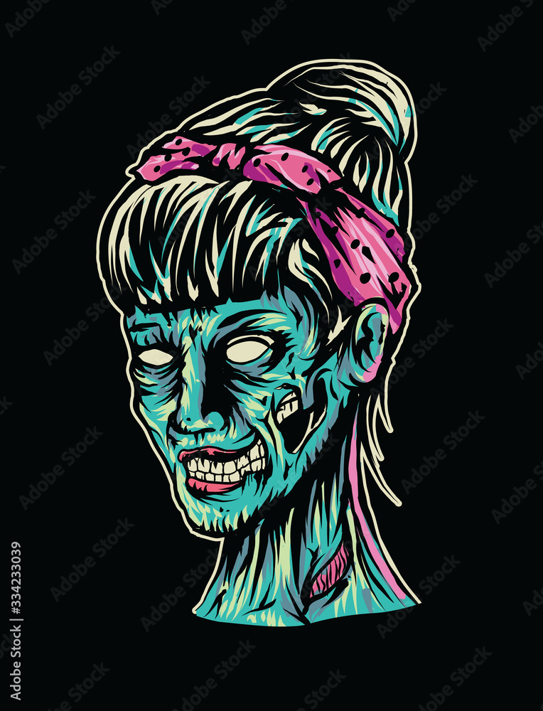 Zombie woman head illustration