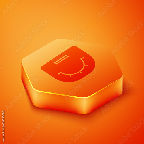 Isometric Poker table icon isolated on orange background. Orange hexagon button. Vector Illustration
