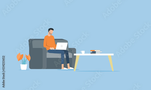 flat vector work from home workplace concept and business smart working online connect anywhere  concept