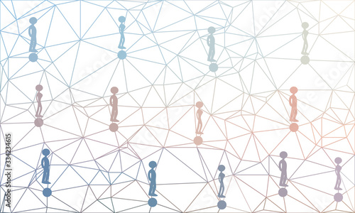 Social distancing concept people standing away to prevent COVID 19. Coronavirus disease vector illustration. Polygon background illustration.