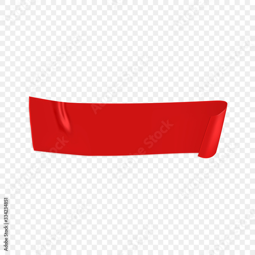 Red duct repair tape isolated on transparent background. Realistic red adhesive tape piece for fixing. Scotch paper glued. Realistic 3d vector illustration