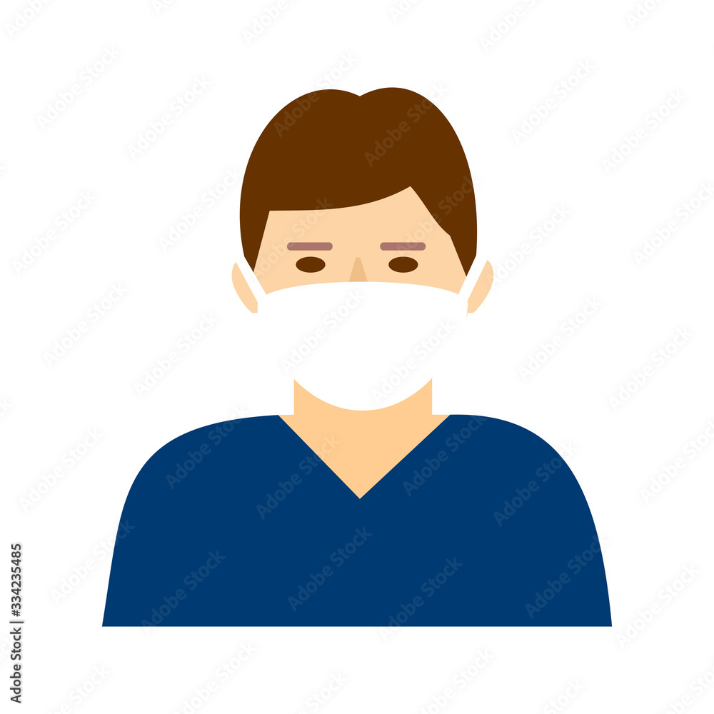 A man with a mask on his face. Corona virus protection. Flat design vector icon.