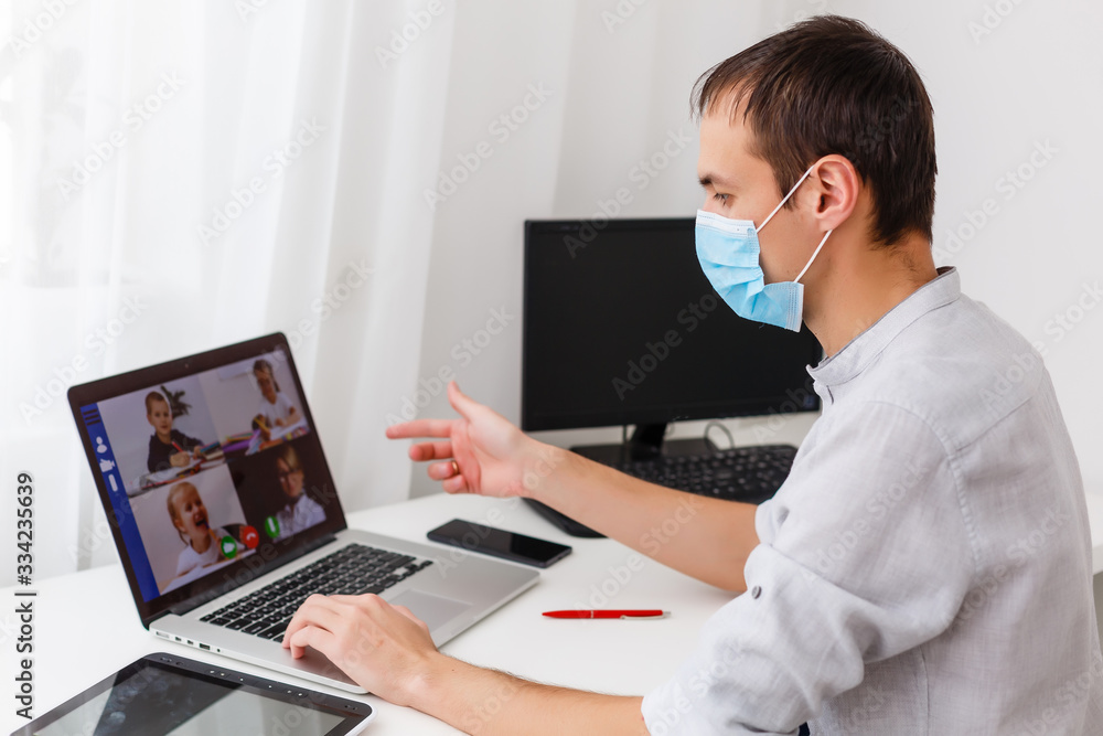 Woman video conferencing with tutor on laptop at home. Distance education concept. Woman video conferencing with tutor on laptop at home. Distance education concept.