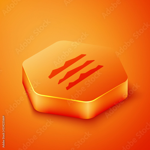Isometric Strips of cocaine or heroin drug icon isolated on orange background. Orange hexagon button. Vector Illustration